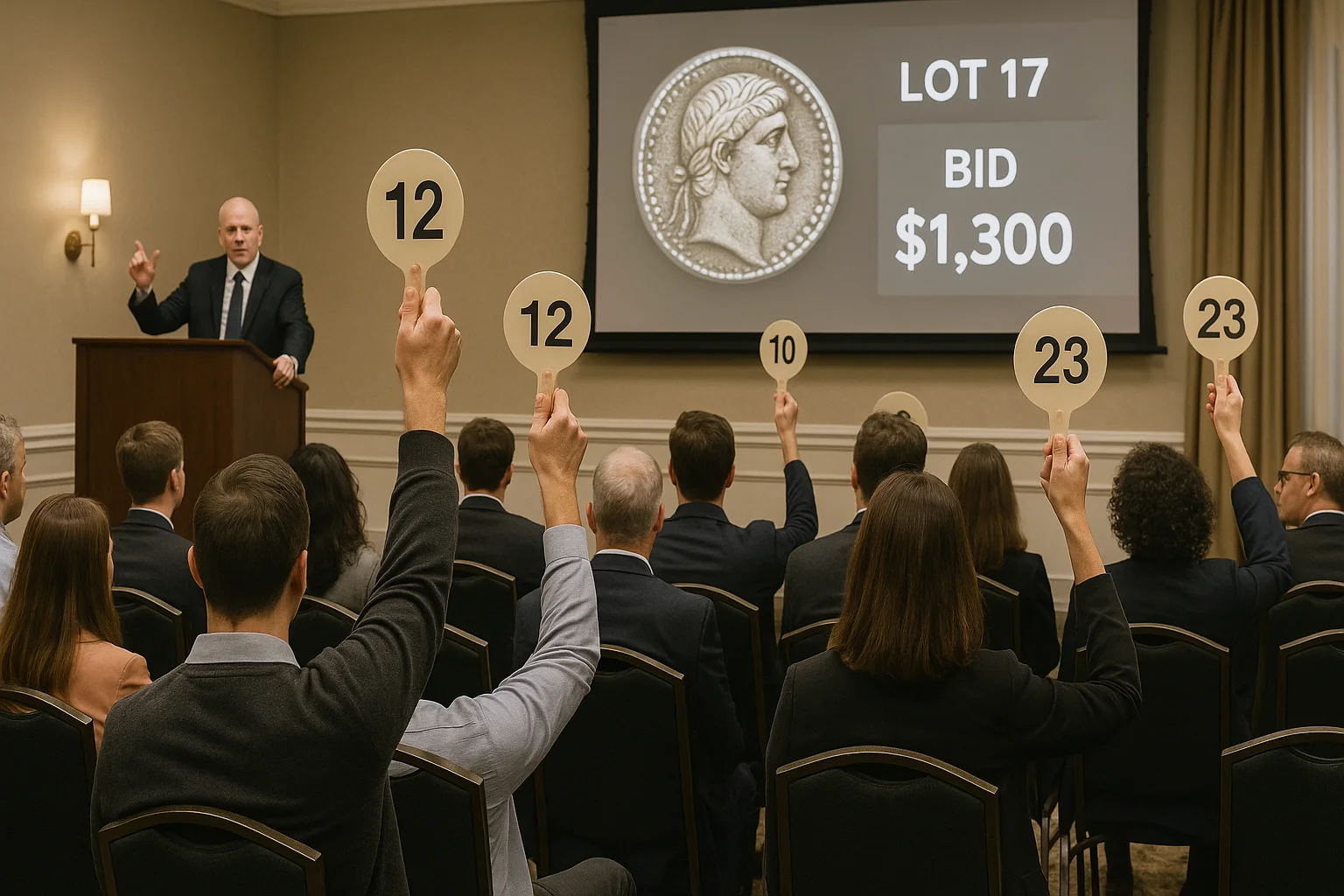 coin auction scene